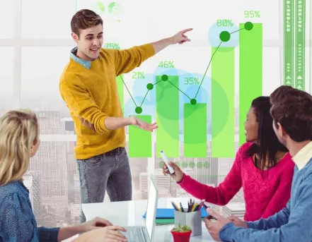 A woman and man in meeting